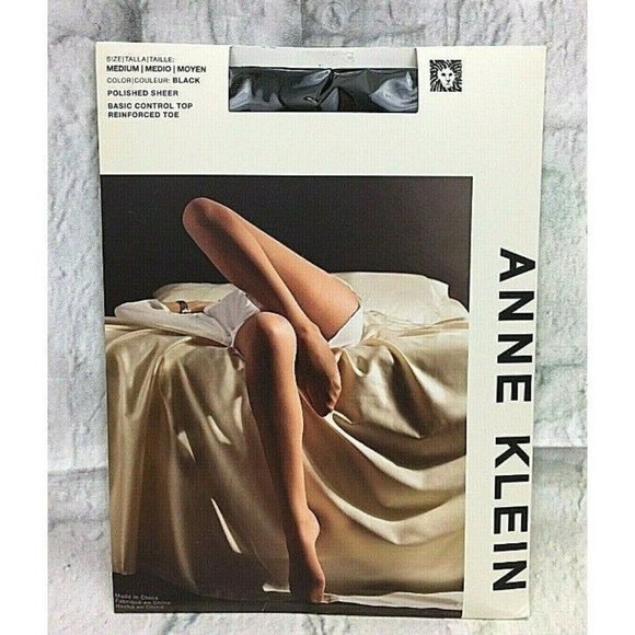 Anne Klein Polished Sheer Black M  Basic Control Top Pantyhose Reinforced Toe - Picture 1 of 3